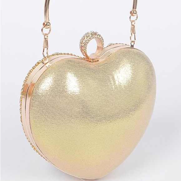 Elegant Gold Rhinestone & Pearl Accent Heart Shape Box Clutch - Picture 7 of 7